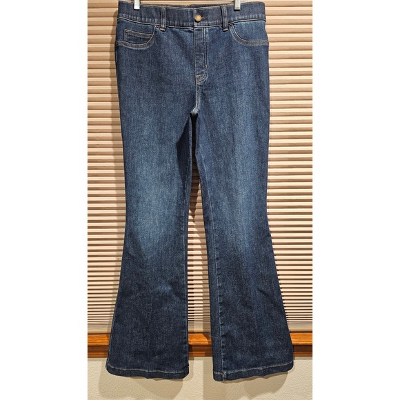 SPANX Denim - Spanx Flare Jeans Dark Wash Pull On High Rise Stretch Denim Large BXSOSJ4VP